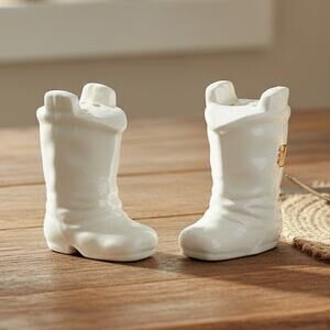 Vintage Porcelain White Cowboy Boot Salt N Pepper Shakers Made in Japan 2.5"